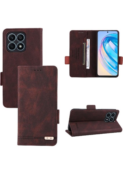 Kart Tutucu Kickstand ile Onur X8A Deri Folio Flip Case Için Kılıf (Yurt Dışından) modelleri