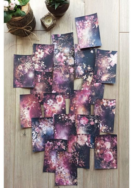 20 Adet Eskitme Vintage Pembe Siyah Temalı Scrapbook Kağıt Seti Bullet Journal Dekupaj Kağıdı