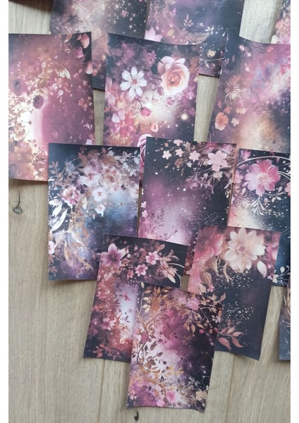 20 Adet Eskitme Vintage Pembe Siyah Temalı Scrapbook Kağıt Seti Bullet Journal Dekupaj Kağıdı modelleri