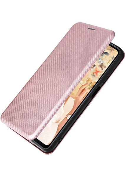 Oukitel C32 Deri Folio Flip Case Için Kılıf Manyetik Karbon Fiber Kart (Yurt Dışından)