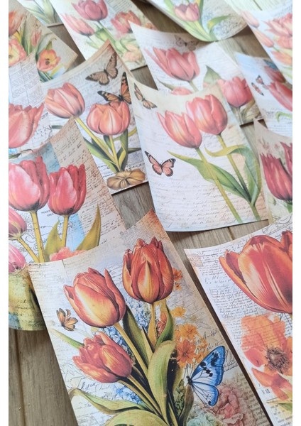 15 Adet Eskitme Vintage Lale Temalı Scrapbook Kağıt Seti Bullet Journal Dekupaj Kağıdı modelleri