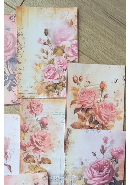 15 Adet Eskitme Vintage Gül Temalı Scrapbook Kağıt Seti Bullet Journal Dekupaj Kağıdı modelleri