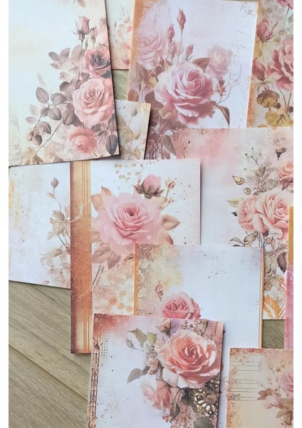 15 Adet Eskitme Vintage Gül Temalı Scrapbook Kağıt Seti Bullet Journal Dekupaj Kağıdı fırsatları