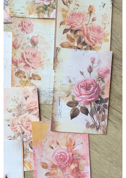 15 Adet Eskitme Vintage Gül Temalı Scrapbook Kağıt Seti Bullet Journal Dekupaj Kağıdı indirimleri