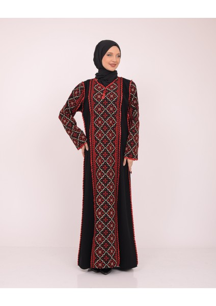 Filistin Geometrik Ön Ve Kollar Sanara Nakışlı Geleneksel Filistin Kadın Elbise M-3XL C100029 modelleri