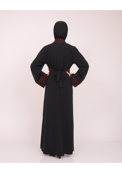 Geniş Kollu Filistinli Kefiye Nakışlı Kadın Geniş Abaya M-3xl C100034