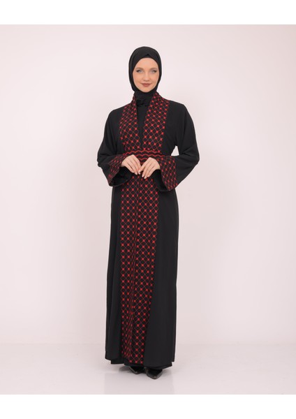 Geniş Kollu Filistinli Kefiye Nakışlı Kadın Geniş Abaya M-3xl C100034