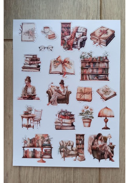 19 Adet Kitap Temalı Sticker Bullet Journal Scrapbook Laptop Sticker Kitap Kız Kahverengi fiyatları