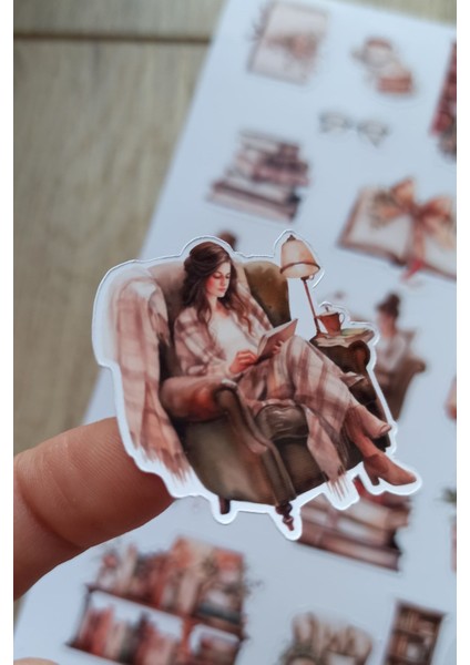 19 Adet Kitap Temalı Sticker Bullet Journal Scrapbook Laptop Sticker Kitap Kız Kahverengi modelleri