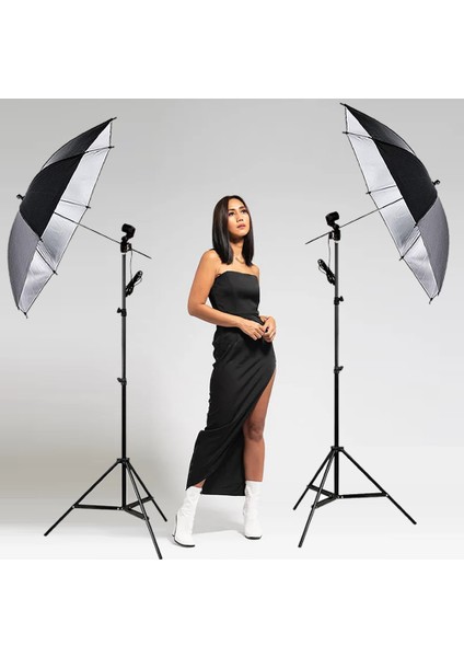UB-008 33" 84CM Gümüş Şemsiye Tek Duylu Ikili Set Bundle