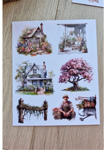 2 Sayfa 13 Adet Country Temalı Sticker Çiçek Ev Köy Saksı Çiftlik Sticker Vintage Sticker fiyatları