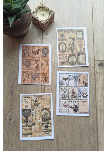 36 Adet 4 Parça Scrapbook Sticker Seti Bullet Journal Sticker Vintage Kare Sticker