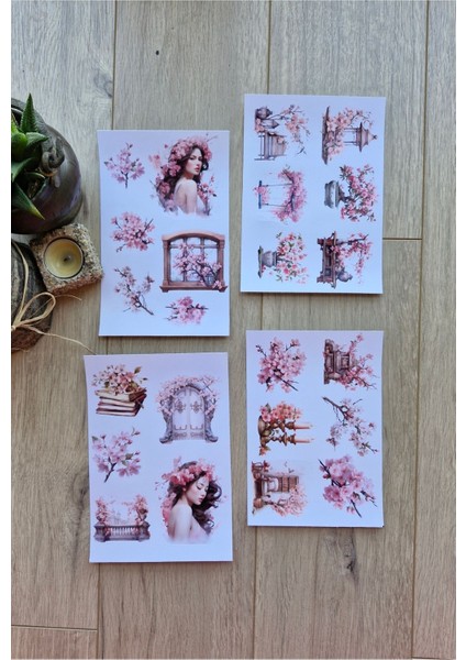 4 Sayfa 23 Adet Sakura Temalı Sticker Seti Sakura Pembe Kız Japon