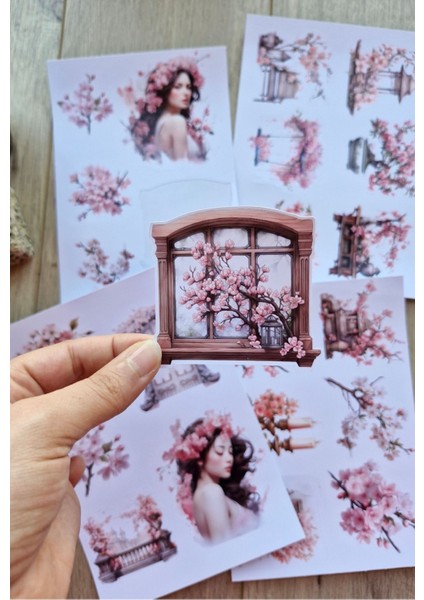 4 Sayfa 23 Adet Sakura Temalı Sticker Seti Sakura Pembe Kız Japon