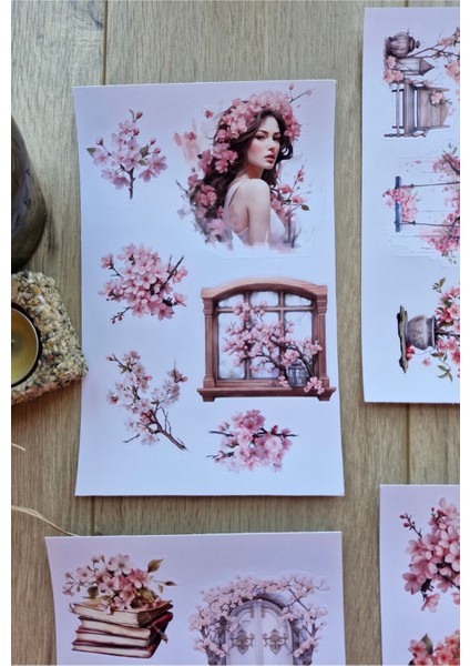 4 Sayfa 23 Adet Sakura Temalı Sticker Seti Sakura Pembe Kız Japon