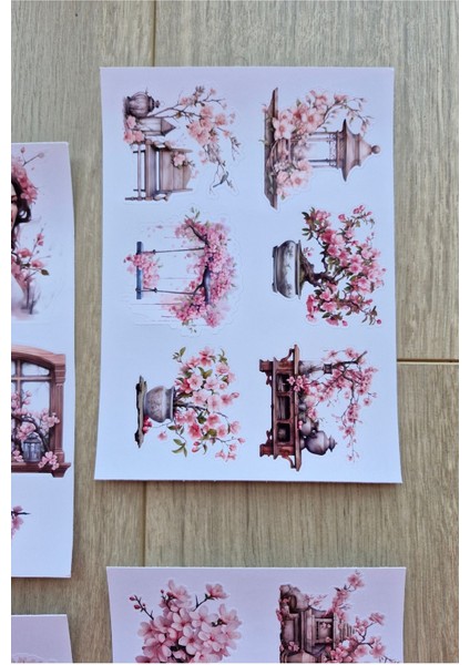 4 Sayfa 23 Adet Sakura Temalı Sticker Seti Sakura Pembe Kız Japon