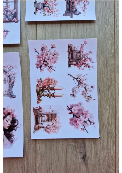 4 Sayfa 23 Adet Sakura Temalı Sticker Seti Sakura Pembe Kız Japon