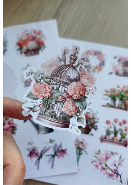 Mona Craftist 2 Sayfa 24 Adet Çiçek Temalı Sticker Çiçek Lale Sakura Kuş Sticker Vintage Sticker