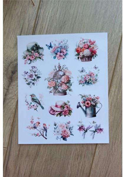 Mona Craftist 2 Sayfa 24 Adet Çiçek Temalı Sticker Çiçek Lale Sakura Kuş Sticker Vintage Sticker