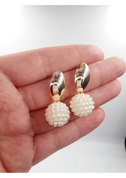 Gold Kaplama Sallantılı Inci Top Küpe