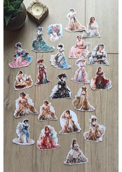 Mona Craftist 21 Adet Victorian Lady Sticker Bullet Journal Scrapbook Laptop Sticker Vintage Kadın