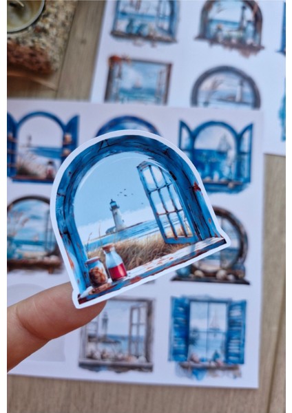 2 Sayfa 18 Adet Pencere Sticker Deniz Mavi Manzara Vintage Sticker fiyatları
