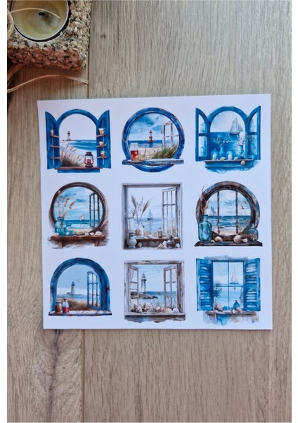 2 Sayfa 18 Adet Pencere Sticker Deniz Mavi Manzara Vintage Sticker fırsatları