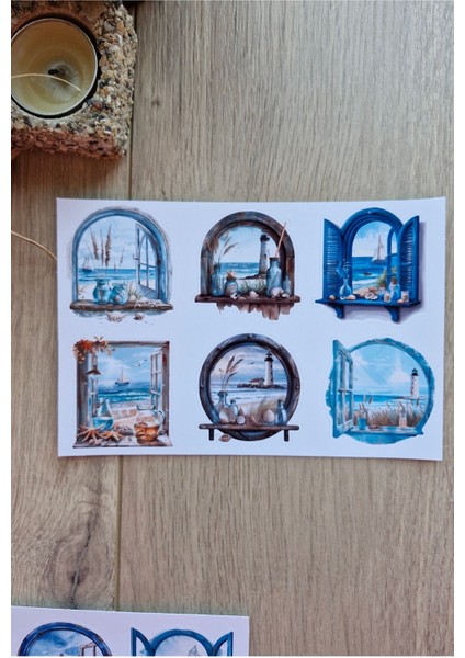 2 Sayfa 18 Adet Pencere Sticker Deniz Mavi Manzara Vintage Sticker indirimleri