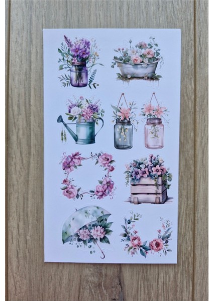 Mona Craftist 2 Sayfa 20 Adet Pembe Mor Çiçek Sticker Seti Şemsiye Yeşil Şapka Kuş Sticker Vintage Sticker