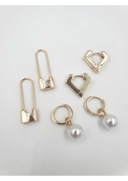 Vip Gold 3'lü Kombin Küpe Seti