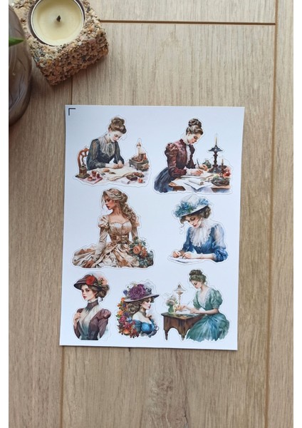 Mona Craftist 7 Adet Victorian Lady Sticker Bullet Journal Scrapbook Laptop Sticker Vintage Kadın