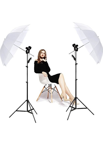 UB-002 40" 101CM Transparan Şemsiye Çift Duylu Ikili Set Bundle