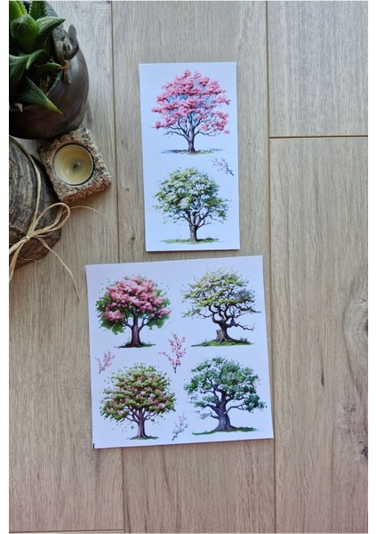 Mona Craftist 2 Sayfa 8 Adet Ağaç Temalı Sticker Seti Büyük Ağaç Sticker Vintage Sticker Sakura