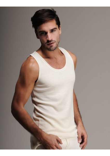 Erkek Krem Interlok Yün Askılı Atlet