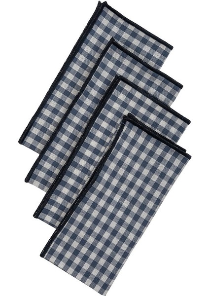 Lacivert Overloklu Mavi Pötikareli 4 Lü Peçete Seti