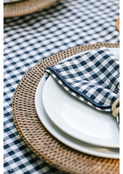 Lacivert Overloklu Mavi Pötikareli 4 Lü Peçete Seti fırsatları