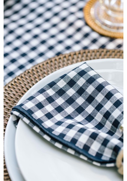 Lacivert Overloklu Mavi Pötikareli 4 Lü Peçete Seti indirimleri