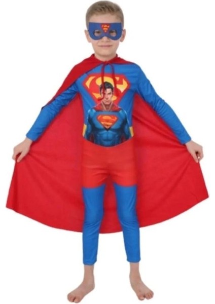 Erkek Çocuk Adam Baskılı Mavi Maskeli Pelerinli Basic Kostüm