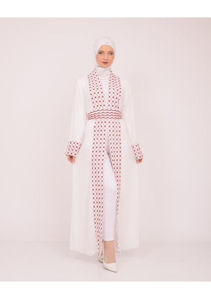 Geniş Kollu Filistinli Kefiye Nakışlı Kadın Geniş Abaya M-3xl C100034