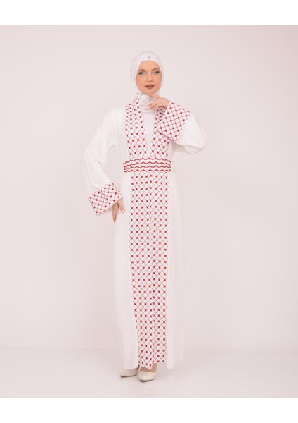 Geniş Kollu Filistinli Kefiye Nakışlı Kadın Geniş Abaya M-3xl C100034 fırsatları