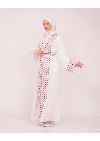 Geniş Kollu Filistinli Kefiye Nakışlı Kadın Geniş Abaya M-3xl C100034 indirimleri