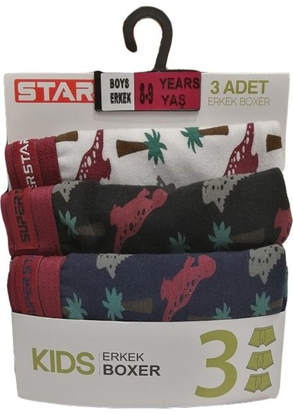 3lü Çocuk Izyapmaz Jakar Kemer Desenli Boxer