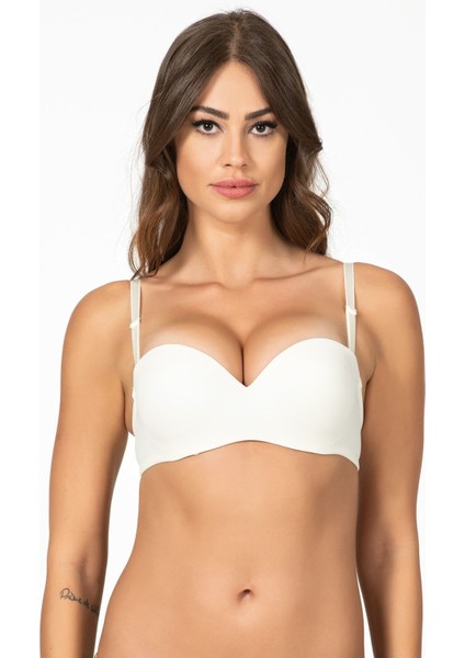 Kadın Ekru Balenli Destekli Straplez Sütyen 1110P