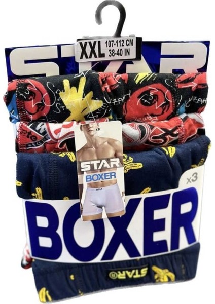 3 Lü Erkek Pamuk Kemer Desenli Boxer