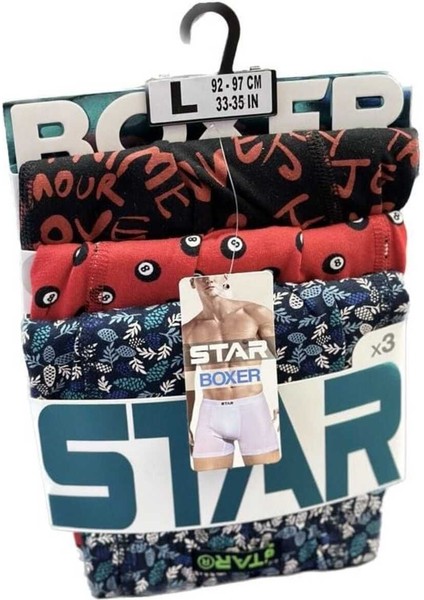 3 Lü Erkek Pamuk Kemer Desenli Boxer