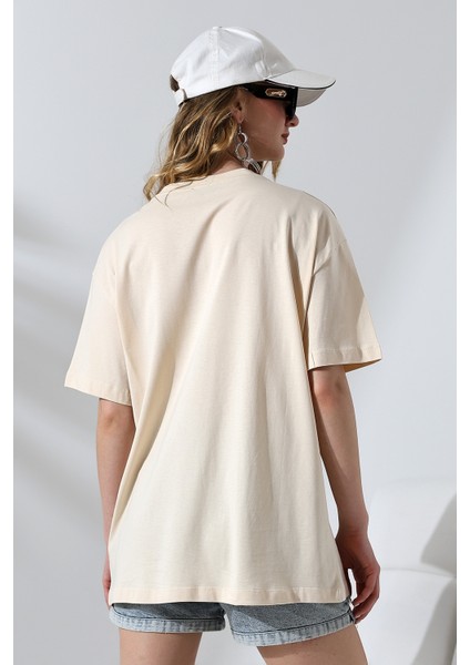 Oversize Bisiklet Yaka Pamuk Penye Kompakt Basic T-Shirt 21752 Taş fırsatları