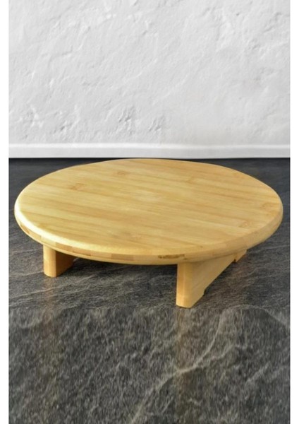 Bambu Tezgah Üstü Ayaklı Yuvarlak Kesim Panosu Servis ve Sunum Tahtası 30 cm Kahverengi - THN76058 C1-1-18