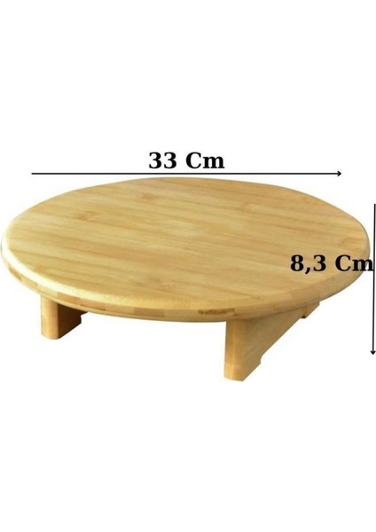 Bambu Tezgah Üstü Ayaklı Yuvarlak Kesim Panosu Servis ve Sunum Tahtası 30 cm Kahverengi - THN76058 C1-1-18