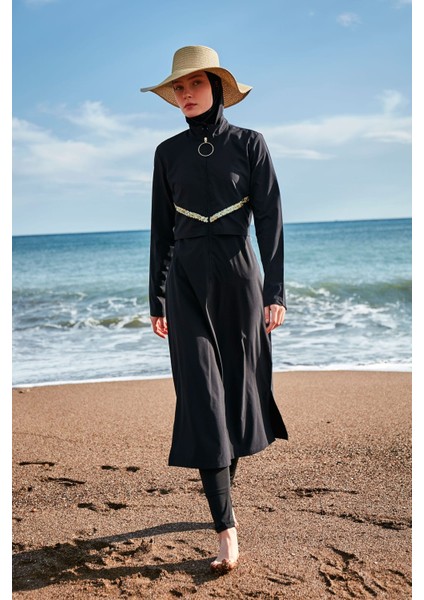 Paraşüt Siyah Tam Kapalı Tesettür Mayo M2410 modelleri