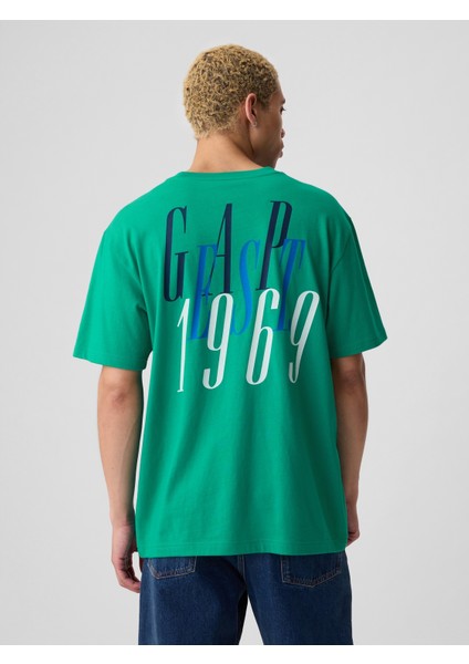 Erkek Yeşil Gap 1969 Logo T-Shirt